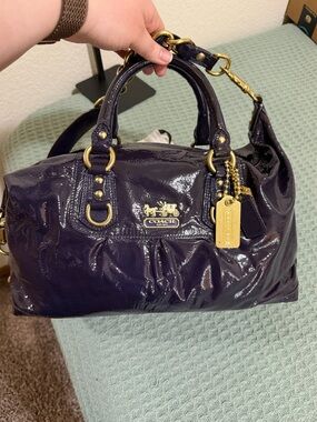 Coach Madison Patent Large Sabrina 12948 in plum and gold